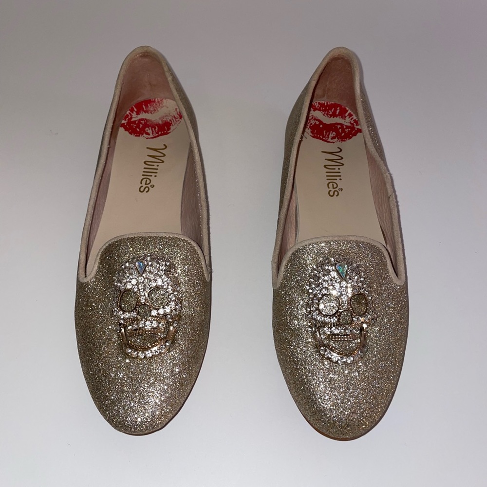 Gold glitter skull flats
